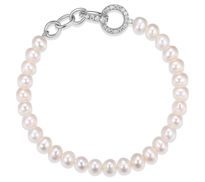 Diamonique Cultured Pearl Bracelet, Sterling Si lver — View 3