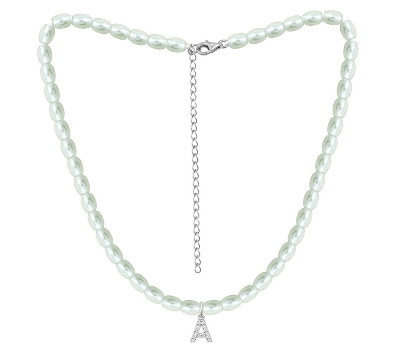 Diamonique Initial Glass Pearl Choker Necklace,Sterling — View 3