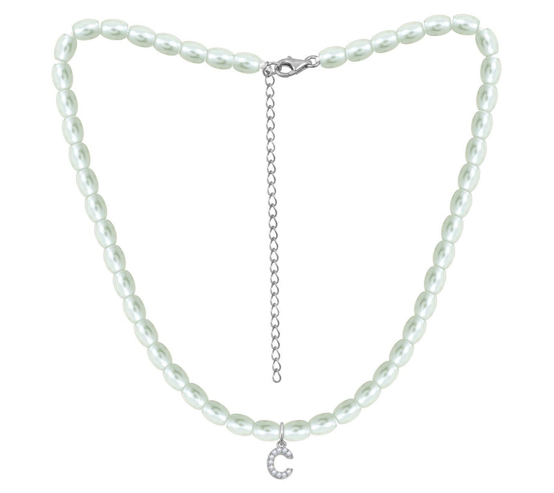 Diamonique Initial Glass Pearl Choker Necklace,Sterling — View 7