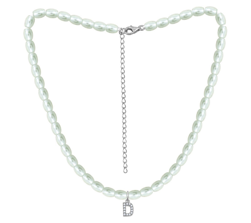 Diamonique Initial Glass Pearl Choker Necklace,Sterling — View 9