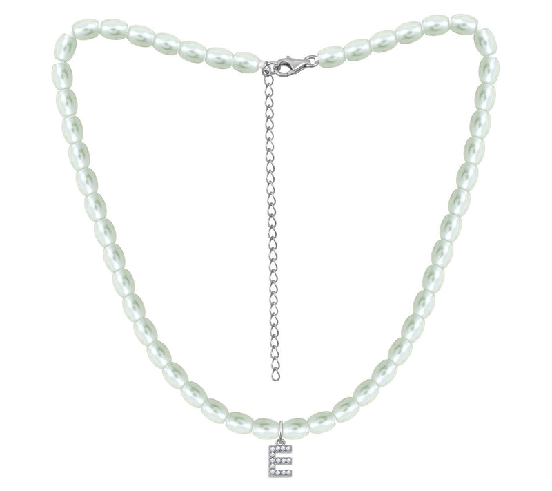 Diamonique Initial Glass Pearl Choker Necklace,Sterling — View 11
