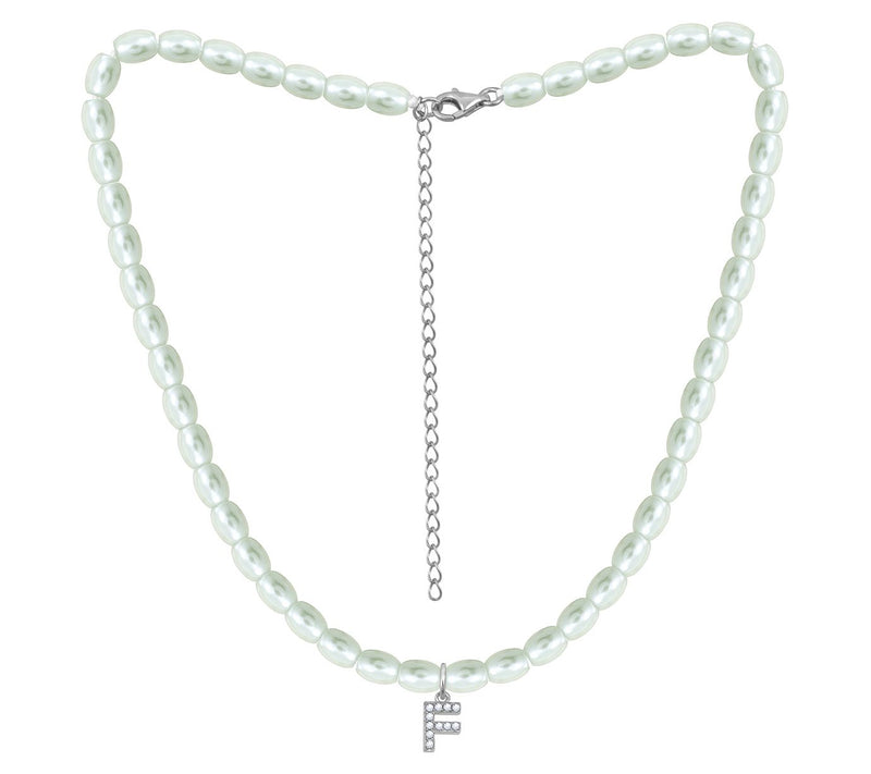 Diamonique Initial Glass Pearl Choker Necklace,Sterling — View 13