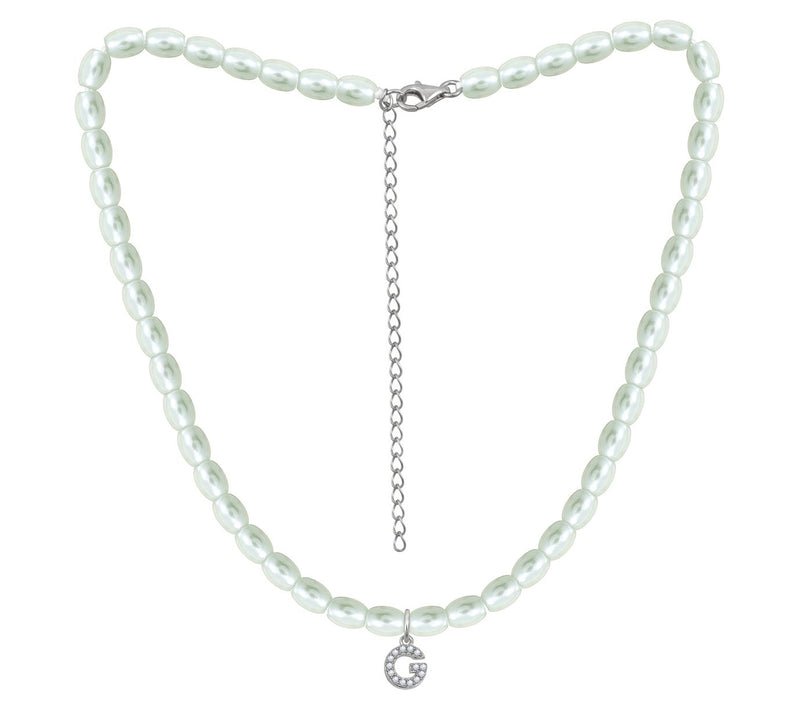 Diamonique Initial Glass Pearl Choker Necklace,Sterling — View 15