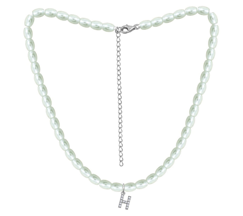 Diamonique Initial Glass Pearl Choker Necklace,Sterling — View 17