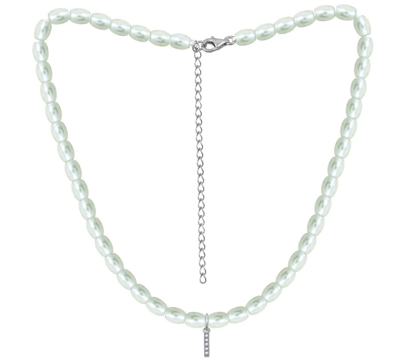Diamonique Initial Glass Pearl Choker Necklace,Sterling — View 19