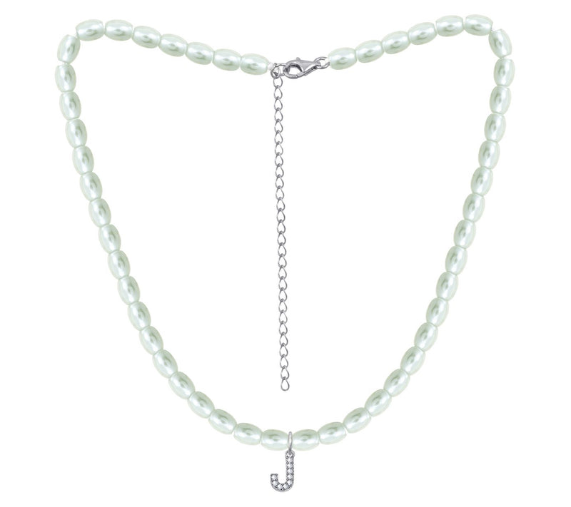 Diamonique Initial Glass Pearl Choker Necklace,Sterling — View 21