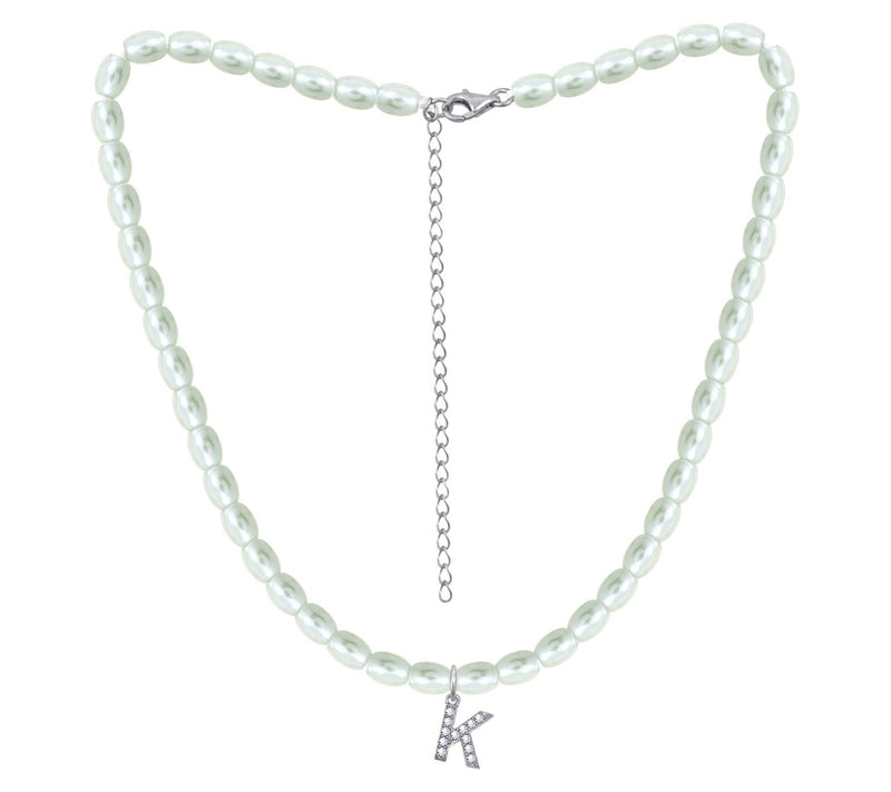 Diamonique Initial Glass Pearl Choker Necklace,Sterling — View 23