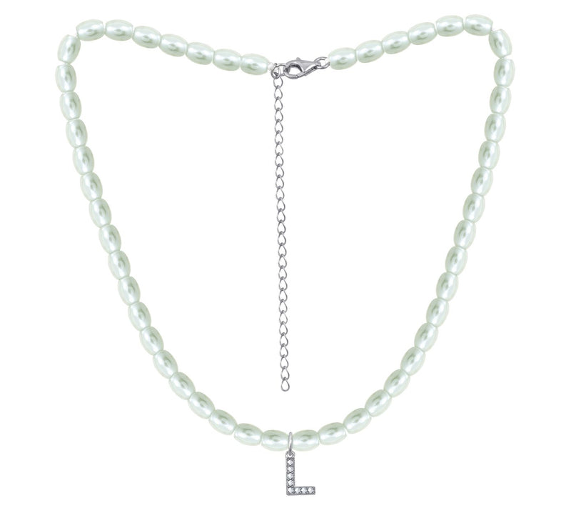 Diamonique Initial Glass Pearl Choker Necklace,Sterling — View 25