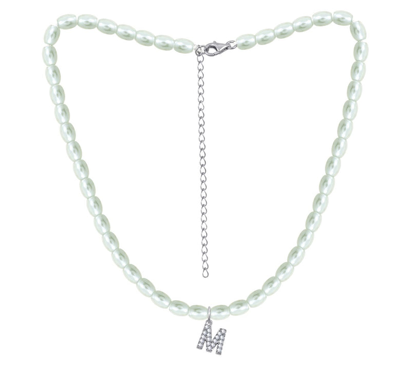Diamonique Initial Glass Pearl Choker Necklace,Sterling — View 27
