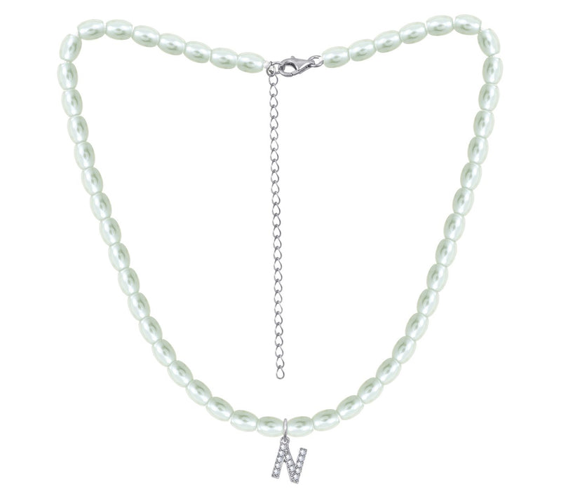 Diamonique Initial Glass Pearl Choker Necklace,Sterling — View 29
