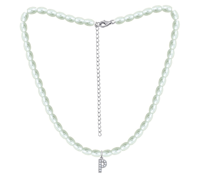 Diamonique Initial Glass Pearl Choker Necklace,Sterling — View 33
