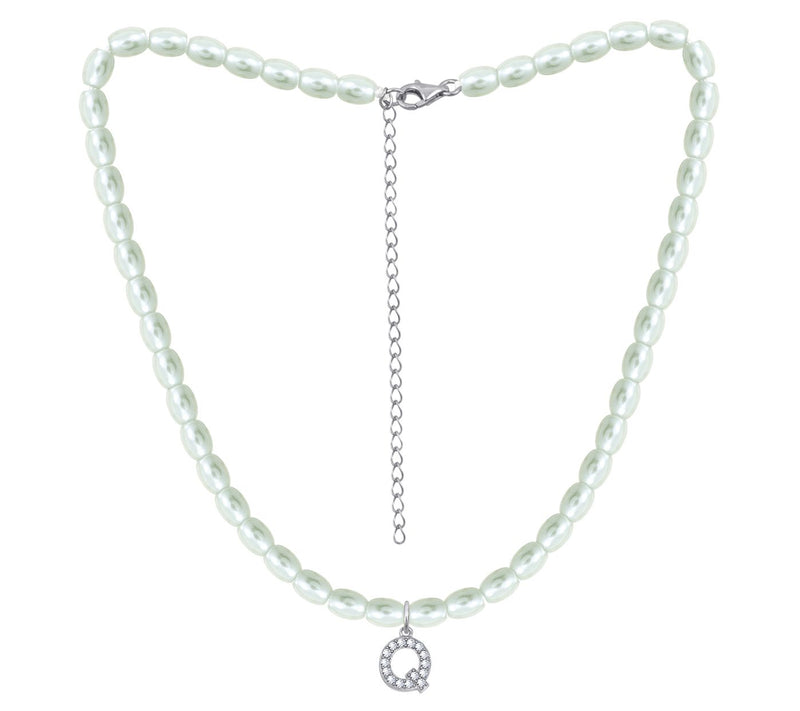 Diamonique Initial Glass Pearl Choker Necklace,Sterling — View 35