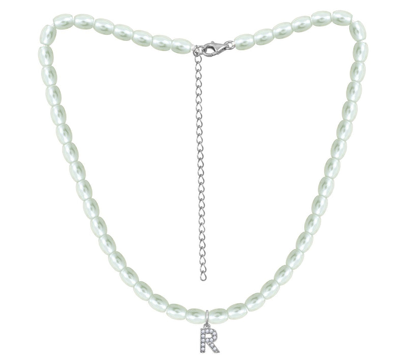 Diamonique Initial Glass Pearl Choker Necklace,Sterling — View 37