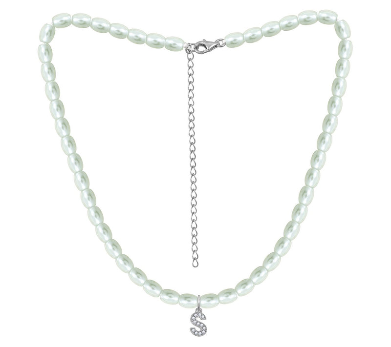 Diamonique Initial Glass Pearl Choker Necklace,Sterling — View 39