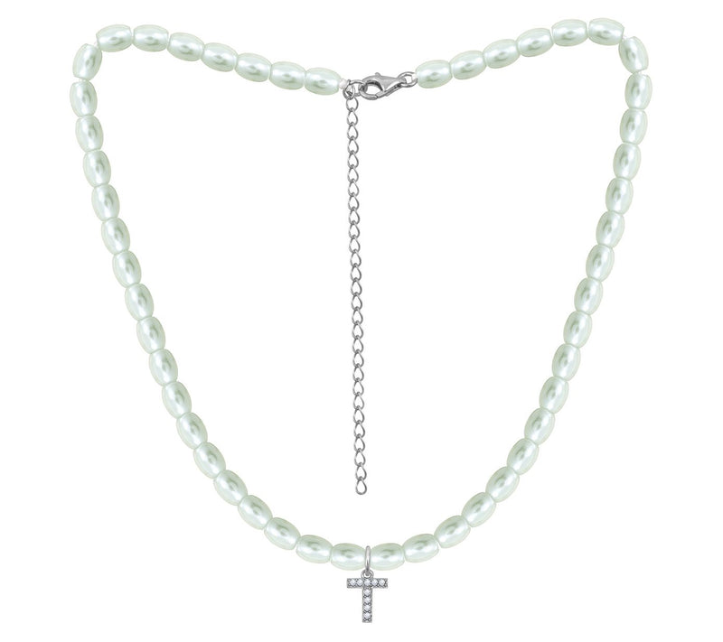 Diamonique Initial Glass Pearl Choker Necklace,Sterling — View 41