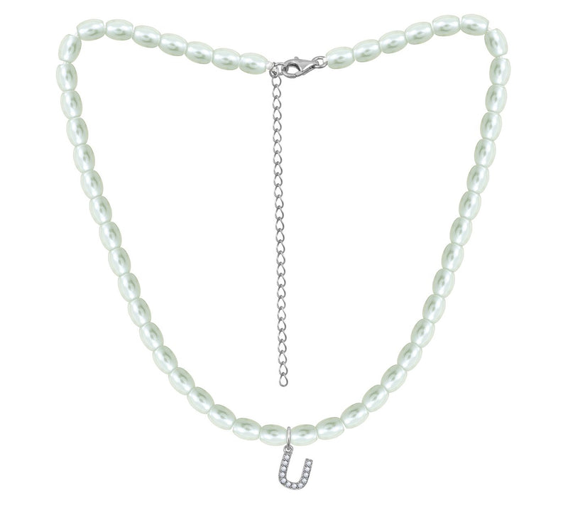 Diamonique Initial Glass Pearl Choker Necklace,Sterling — View 43
