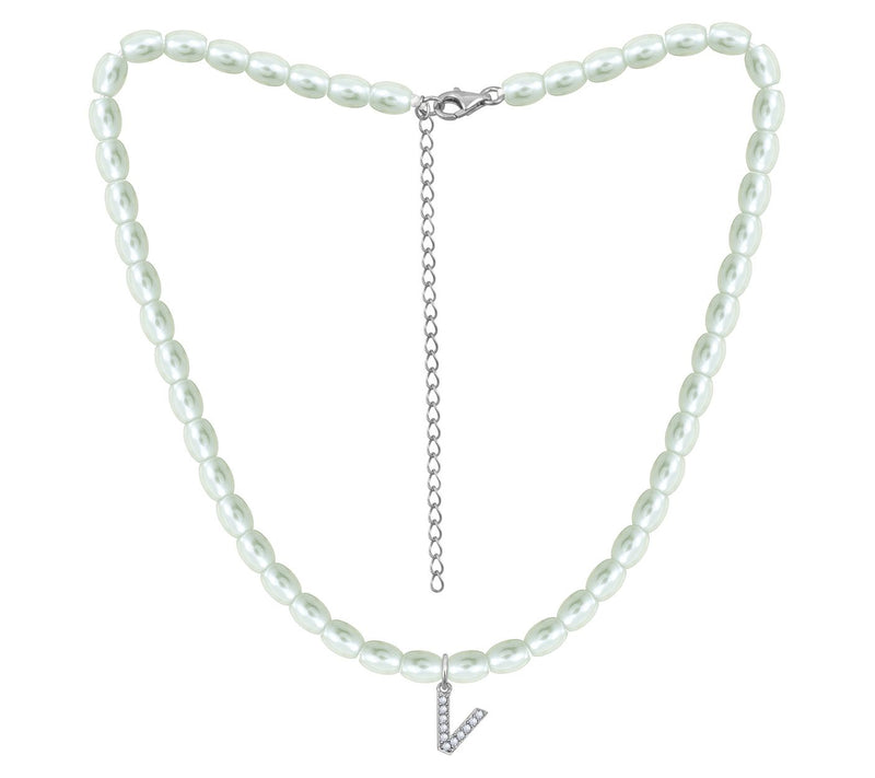 Diamonique Initial Glass Pearl Choker Necklace,Sterling — View 45