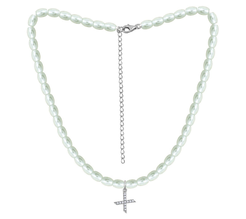 Diamonique Initial Glass Pearl Choker Necklace,Sterling — View 49