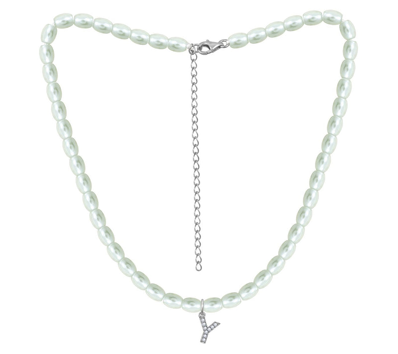 Diamonique Initial Glass Pearl Choker Necklace,Sterling — View 51