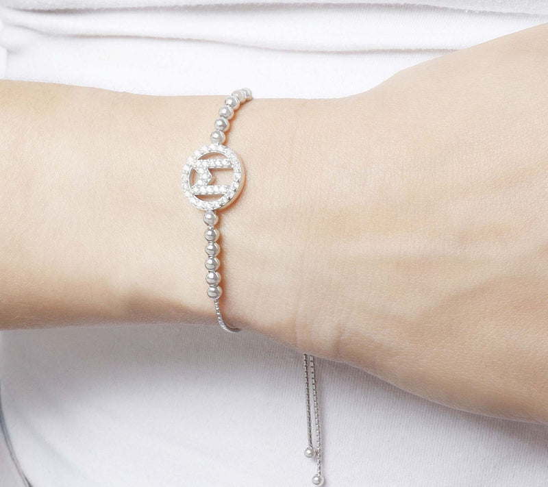 Diamonique Initial Adjustable Bracelet, Sterling Silver — View 55