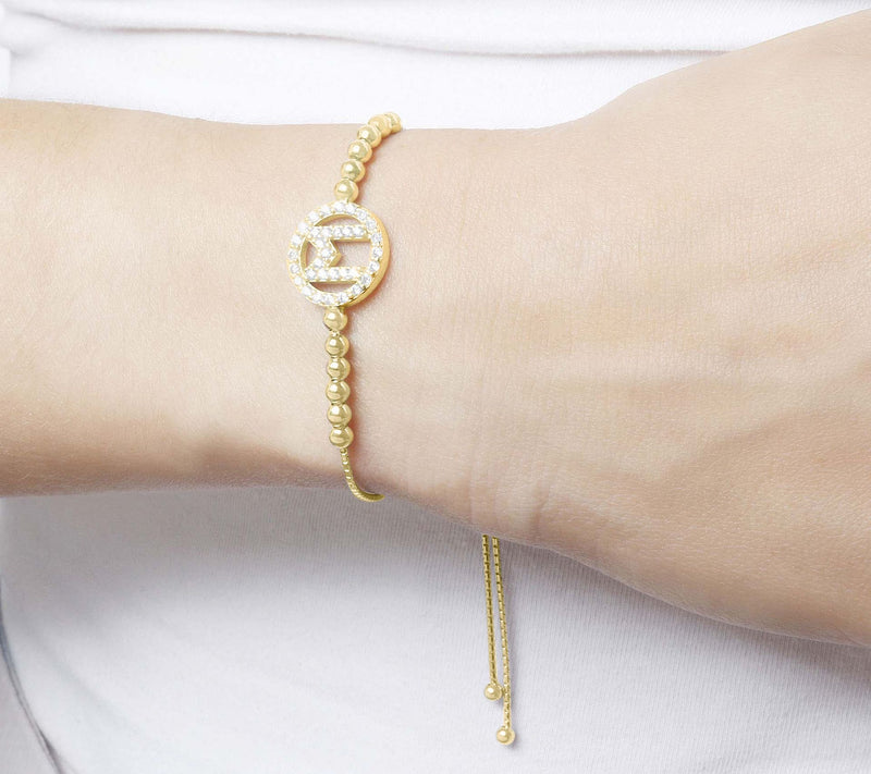 Diamonique Initial Adjustable Bracelet, 14K Gold Plated — View 55