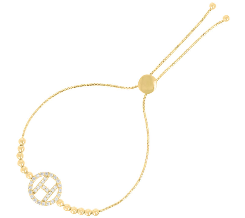 Diamonique Initial Adjustable Bracelet, 14K Gold Plated — View 17