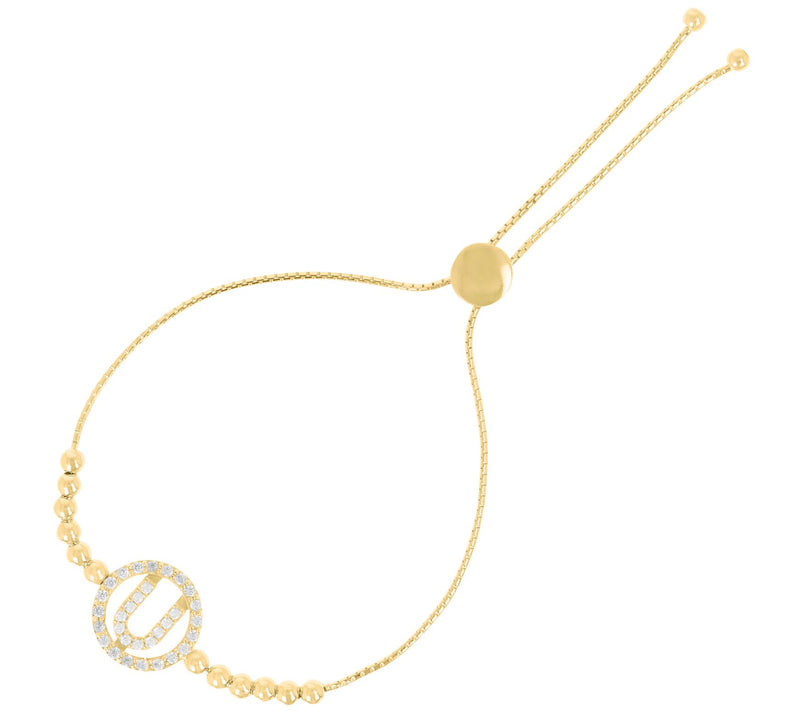 Diamonique Initial Adjustable Bracelet, 14K Gold Plated — View 43
