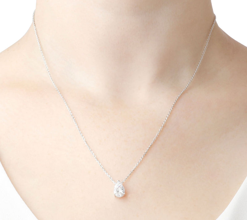 Diamonique 1.50 cttw Pear Cut Pendant w/ Chain, Sterling — View 7