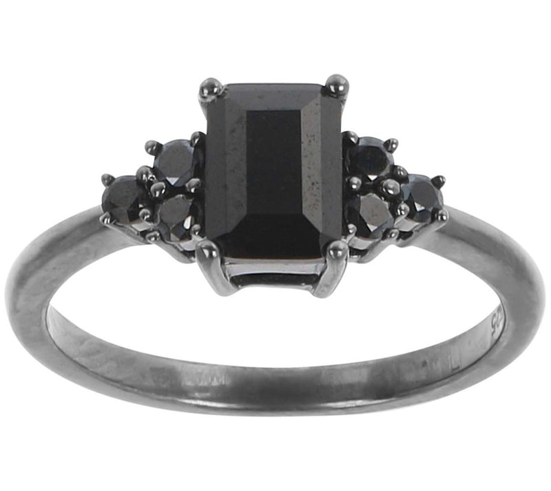 Diamonique Black Emerald Cut Ring, Sterling Silver — Main view