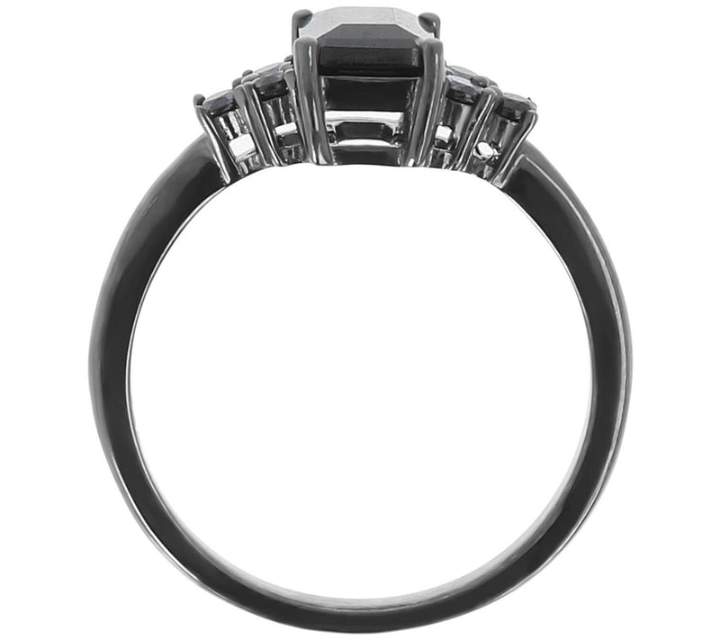 Diamonique Black Emerald Cut Ring, Sterling Silver — View 5