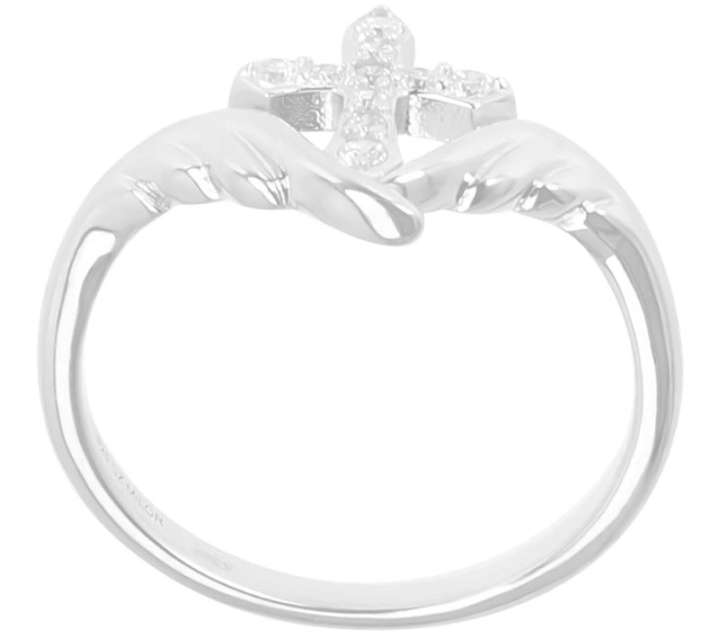 Diamonique Polished Cross & Wings Band Ring, Sterling Silver — View 7