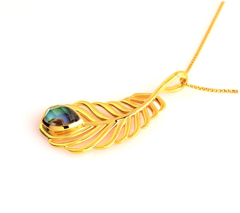 Affinity Gems Feather Pendant w/ Chain, 14K Gold Plated — View 6