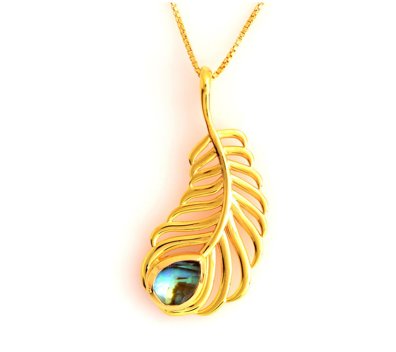 Affinity Gems Feather Pendant w/ Chain, 14K Gold Plated — View 4