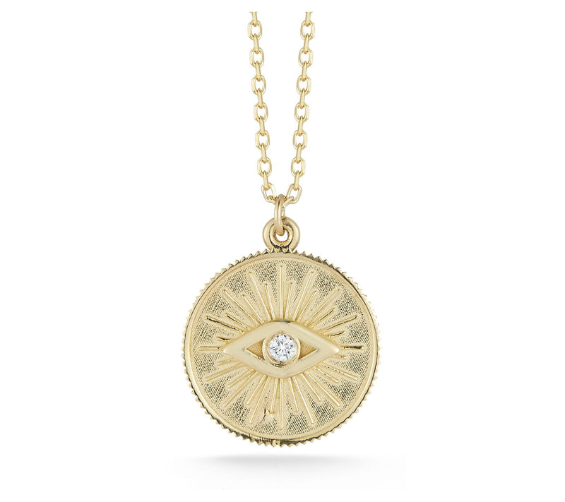 Luminosa Gold Diamond Evil-Eye Medallion Pendant w/ Chain, 14K — Main view