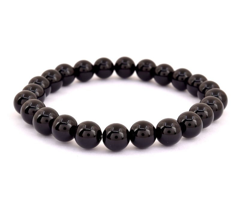 Black Chalcedony Smooth Beaded Stretch Bracelet — View 5