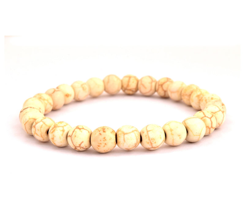 White Magnesite Smooth Beaded Stretch Bracelet — View 4