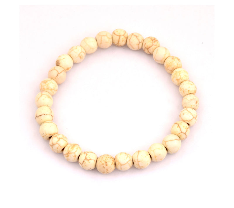 White Magnesite Smooth Beaded Stretch Bracelet — Main view