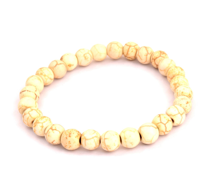 White Magnesite Smooth Beaded Stretch Bracelet — View 5