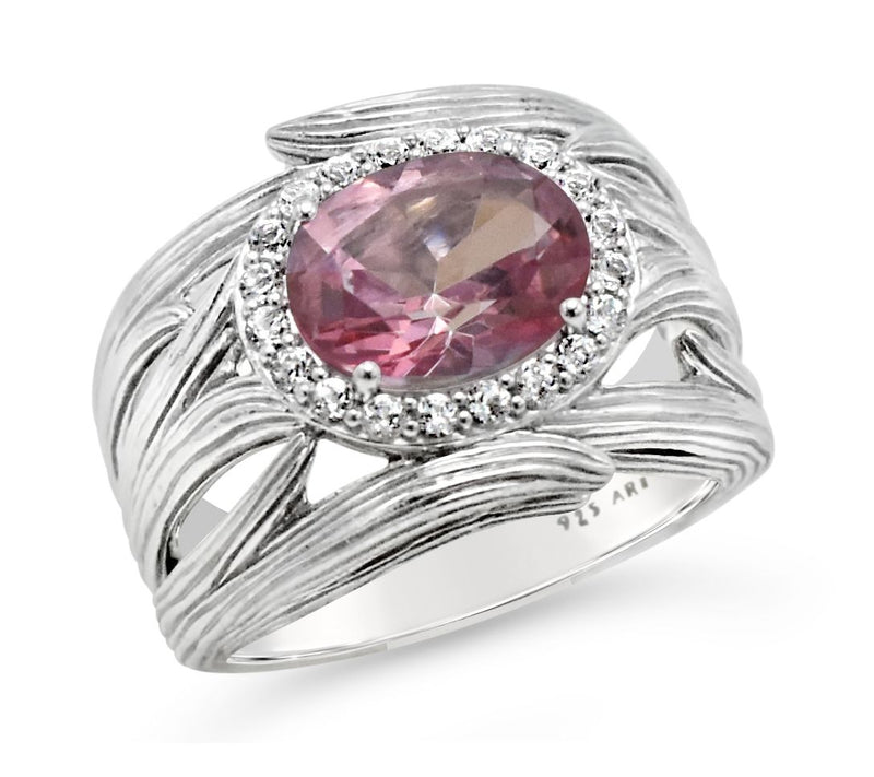 Ariva Sterling Silver Pink & White Topaz Silk Wrap Ring — Main view