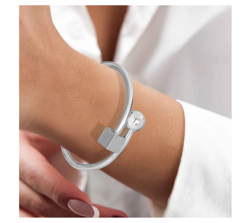 Steel by Design Bead & Cube Hinge Bangle — View 8