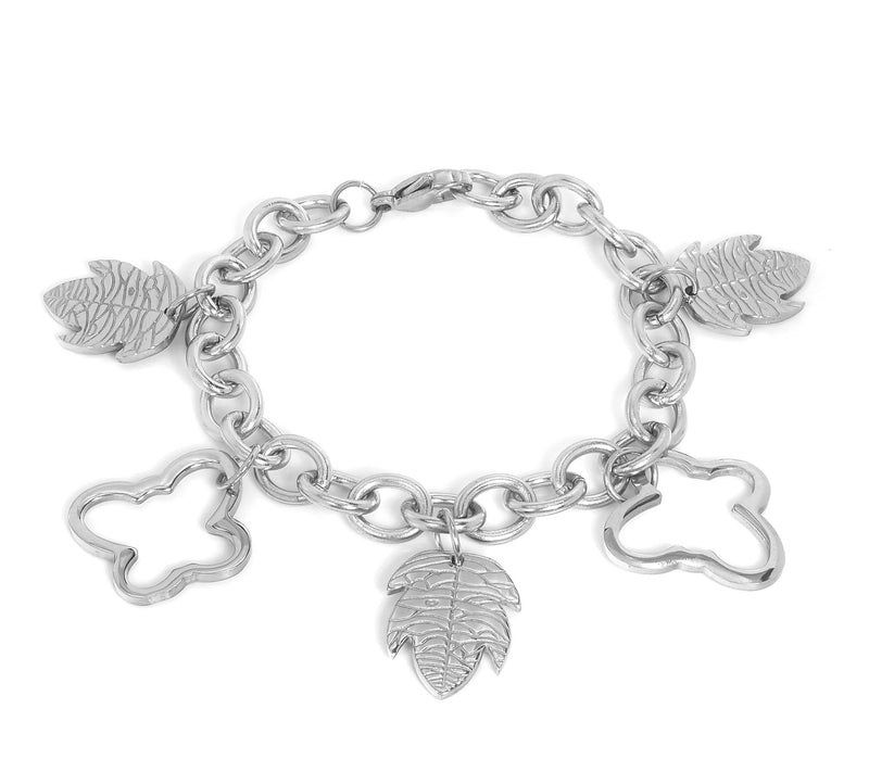 Steel by Design Open Butterfly & Leaf Charm Bracelet — View 3
