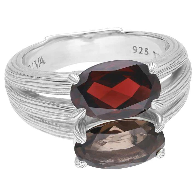 Ariva Sterling Silver 5.00 cttw Smokey Quartz & Garnet Ring — Main view