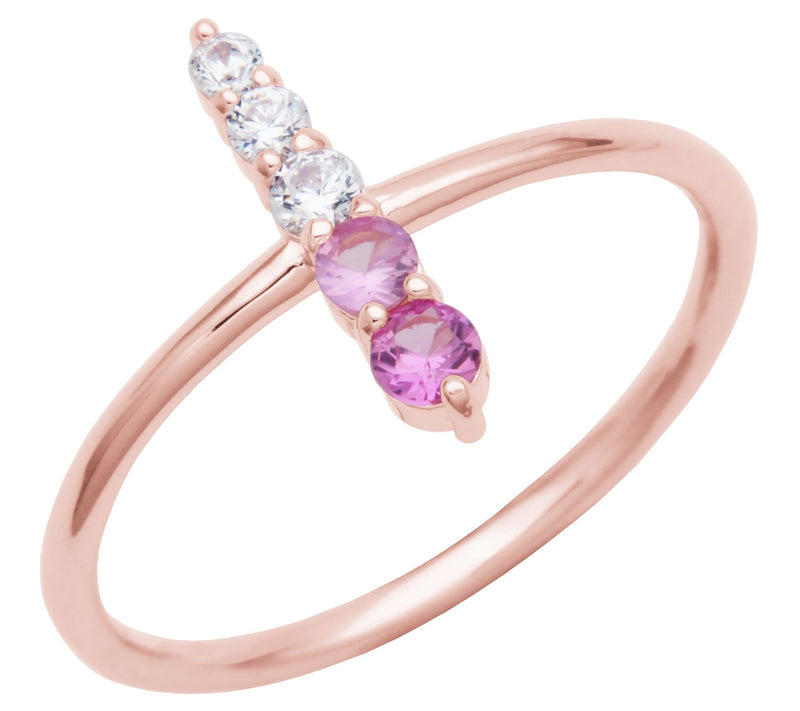 Diamonique & Created Pink Sapphire Ring, 18K Rose Clad — Main view