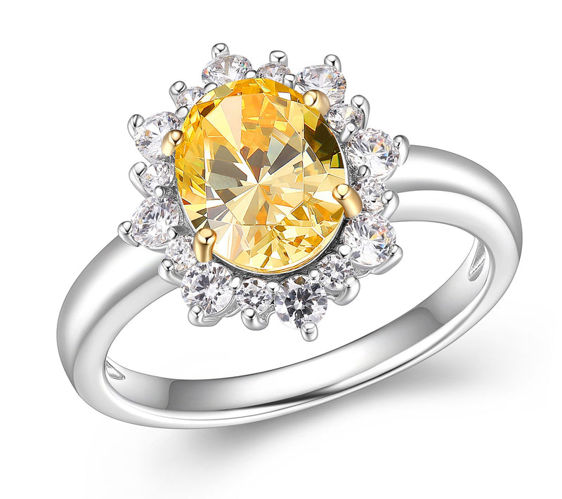 Diamonique Canary Yellow Halo Ring, Platinum Clad — Main view