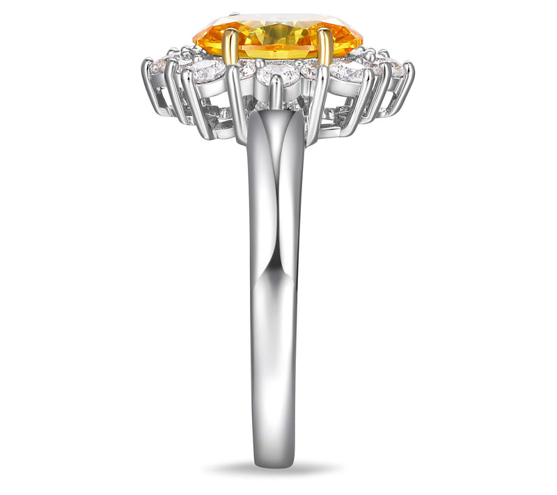 Diamonique Canary Yellow Halo Ring, Platinum Clad — View 6