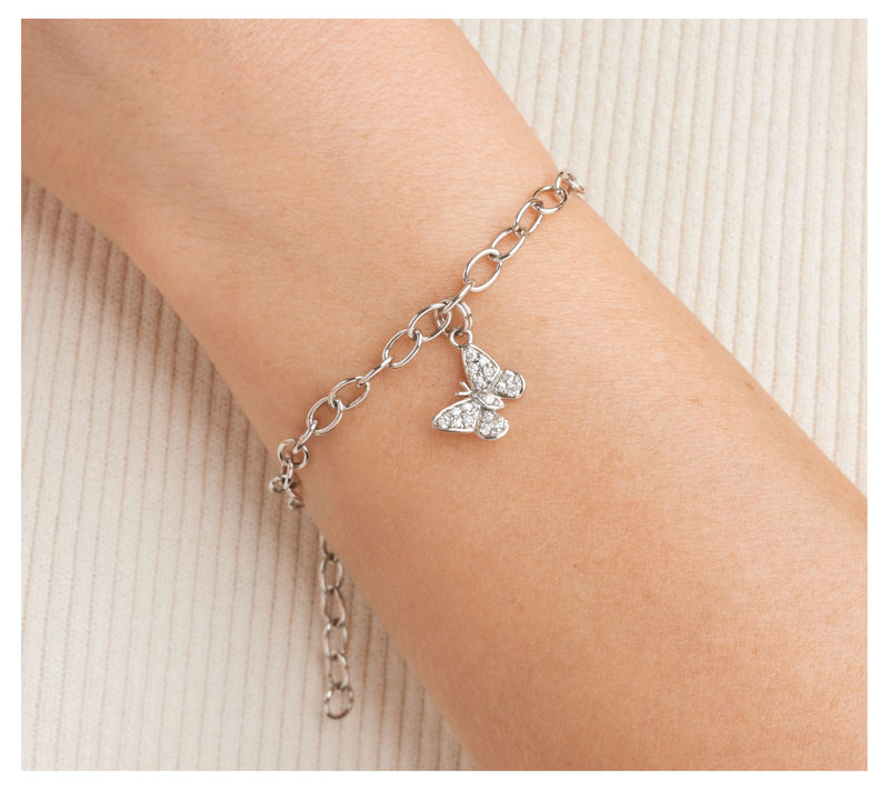 Diamonique Butterfly Charm Bracelet, Sterling Silver — View 5