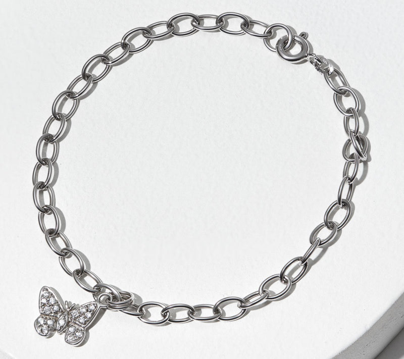 Diamonique Butterfly Charm Bracelet, Sterling Silver — View 7