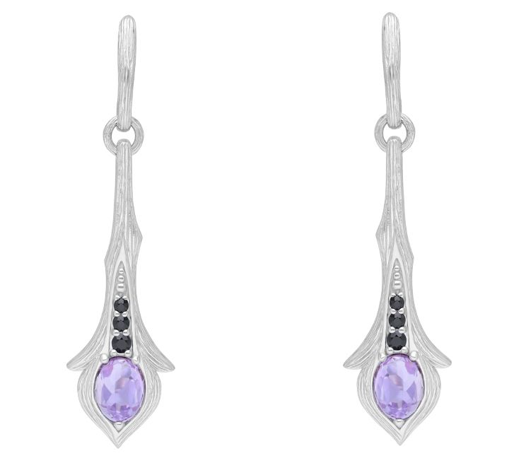Ariva Sterling Silver Amethyst & Black Sapphire Drop Earrings — Main view