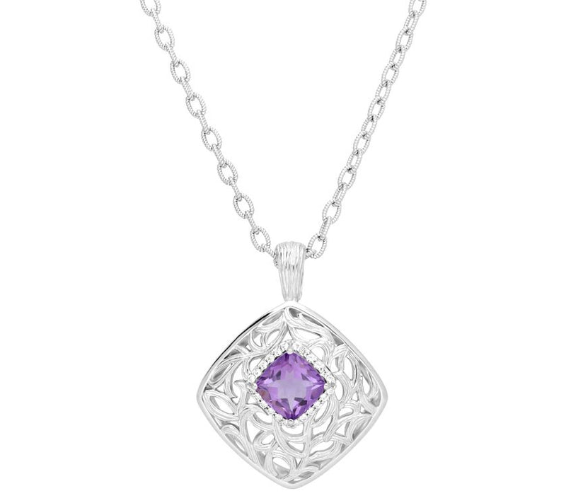 Ariva Sterling Silver Amethyst Vine Pendant w/ Chain — View 3