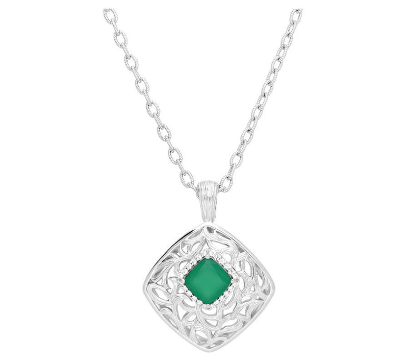 Ariva Sterling Silver Green Chalcedony Vine Pendant w/ Chain — View 3